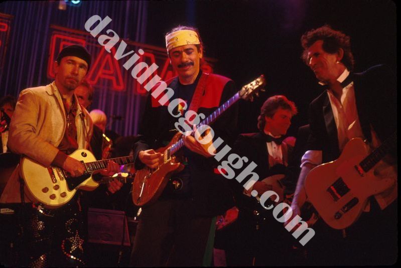 Carlos Santana, Edge, John Fogerty, Keith Richards 1992, NY.jpg
